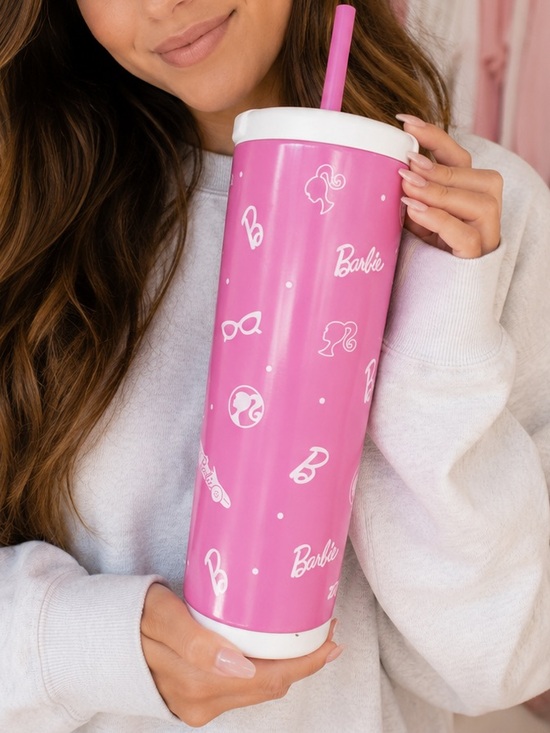 Barbie Other - Barbie- NWOT Pink Logo Pattern Insulated Tumbler with Pink Straw 24oz